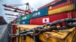 © Generative AI - International Cargo Containers Ready for Global Shipping and Logistics, Representing Import and Export in Global Commerce