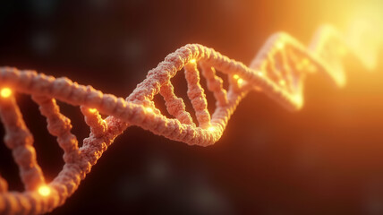 Orange fiery DNA structure with warm golden illumination