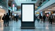 © Generative AI - Illuminated Digital Billboard Display with Blank White Screen in Busy Indoor Shopping Mall