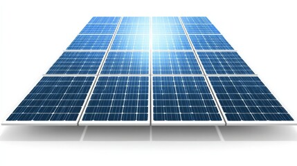 Multiple solar panels arranged in an array against a white background,