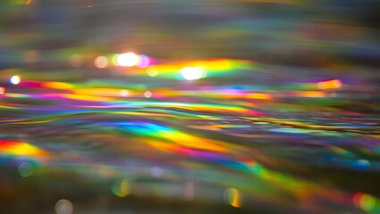 Iridescent water surface with colorful reflections and light creating a bokeh effect