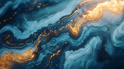 Wall Mural - a captivating abstract design featuring swirling patterns of deep blues, light blues, and golds, wit
