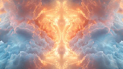 Wall Mural - a captivating, symmetrical depiction of dramatic clouds, showcasing a vibrant interplay of warm and 
