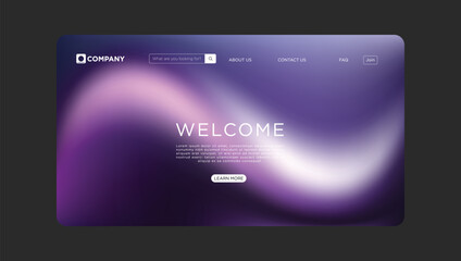 Modern welcome page design with abstract gradient background and call to action button