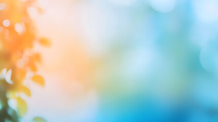 Wall Mural - a soft-focus image showcases a blend of gentle orange and vibrant blue tones, highlighting bokeh eff