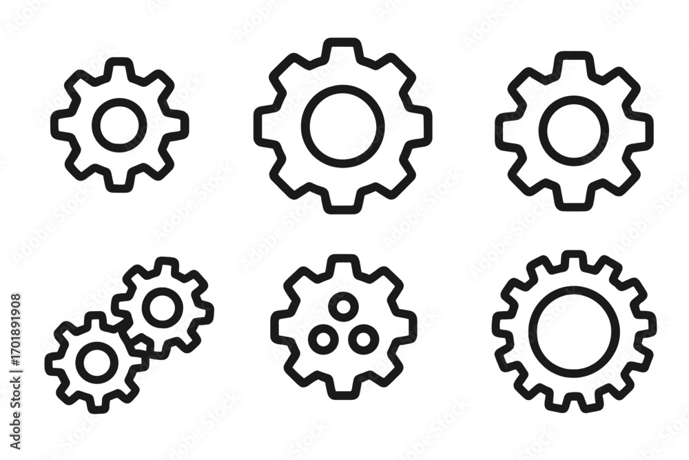 Gear and cogwheel outline icon set. Vector cog wheel collection for ...
