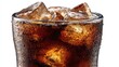 © Generative AI - Refreshing fizzy drink with ice in a clear glass on a white background, ideal for summer