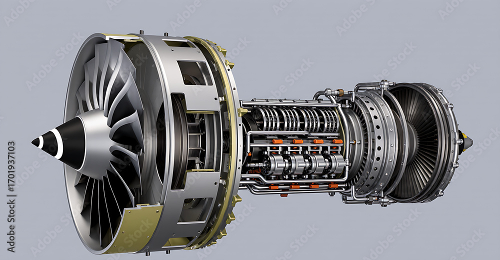Turbojet engine cross-section Aerospace technology: aircraft engine ...