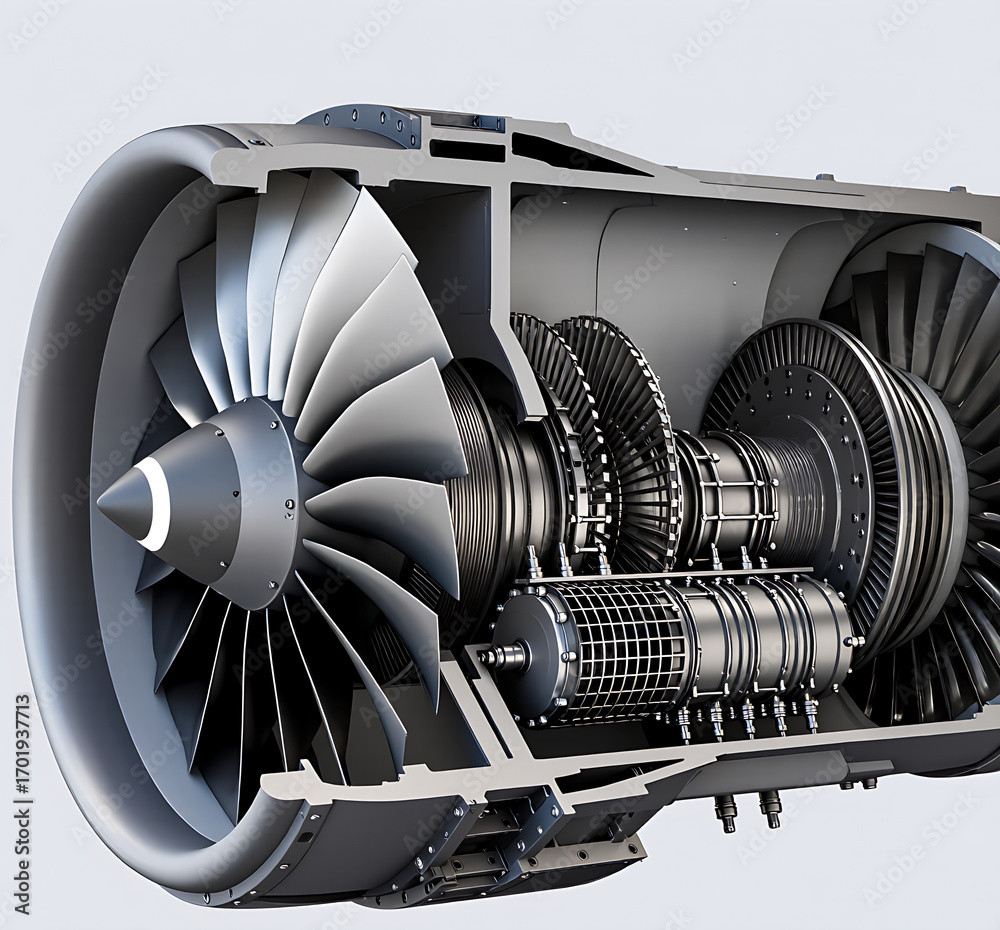 Turbojet engine cross-section Aerospace technology: aircraft engine ...