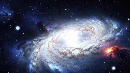 Spiral Galaxy in Deep Space with Bright Cosmic Light