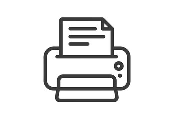 Printer line icon vector, simple black and white printer illustration with paper sheet, office technology symbol, minimalistic document printing graphic, transparent background
