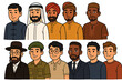 © Edda - Diverse group of men vector character set. Multicultural people from different cultures, religions, and professions. Jewish, Arab, Sikh, Muslim, Asian, African American man.