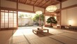 © Wndyy - Serene Japanese style room with tatami mats and a view of a tranquil Zen garden
