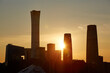 Beijing CBD city skyline sunrise silhouette