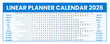 © Neelrong - blue and black color Linear planner calendar for 2026. Horizontal or Landscape orientation grid 2026 Linear planner calendar week starts on Sunday. 2026 Linear calendar Annual schedule grid