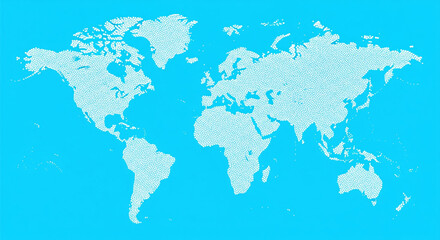  Light blue world map with continents on a vibrant aqua textured background. Global geography for education and design.