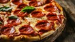 © Akanei - hunger. Delicious pepperoni pizza with melted mozzarella cheese on a rustic wooden surface. representing modern convenience, menu design, designed for food delivery and cloud-kitchen brand materials.