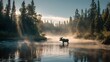 © yuliana - A Moose Standing in a Calm River at Dawn