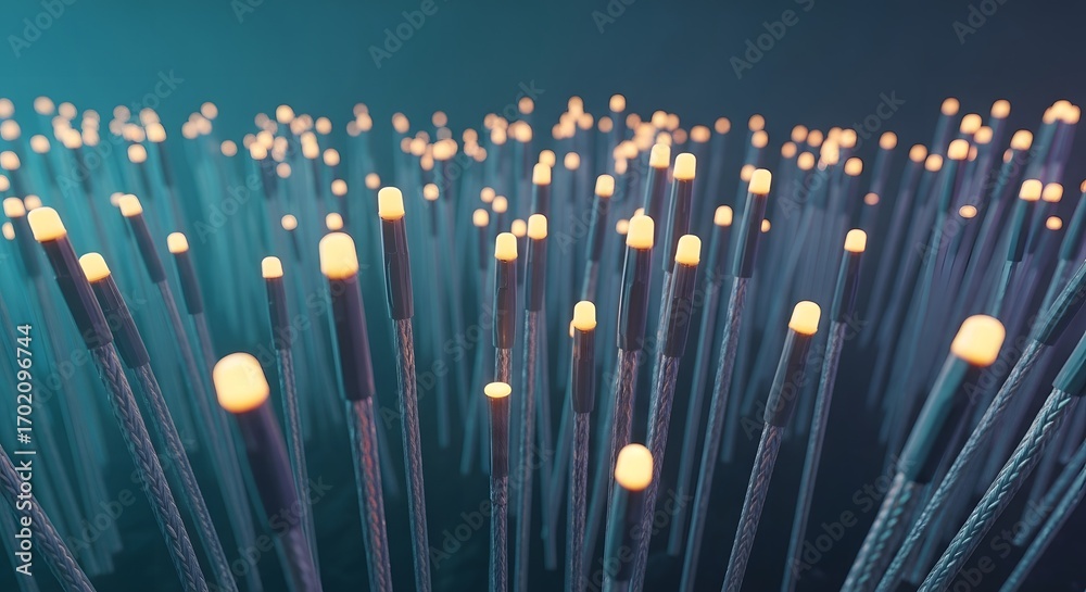 Fiber optic cables glowing network connection technology internet data ...