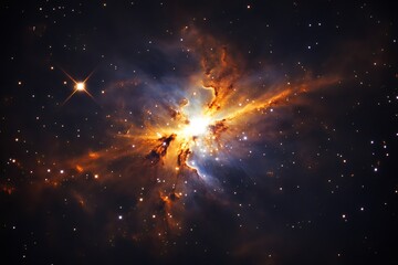 Wall Mural - Star cluster glowing brightly in an orange and blue nebula, surrounded by countless stars in deep space