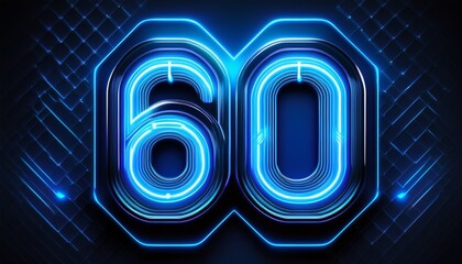 blue neon digital number 60 futuristic glowing number 60 electronic number 60 display bright 60 in blue light