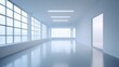 © Generative AI - Bright Empty Office Space Interior with Large Windows and Polished Floor for Commercial Use