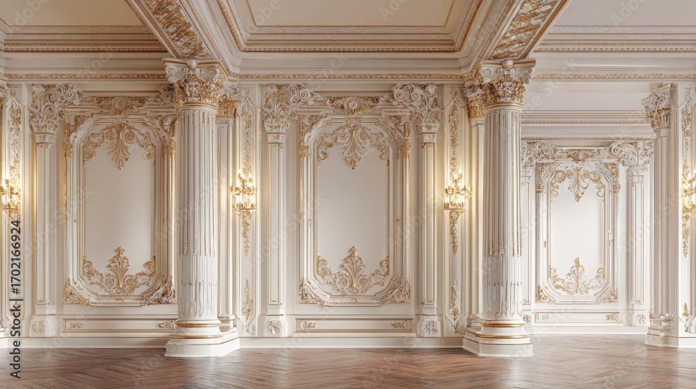 Elegant Interior Design with Ornate Plasterwork, Columns, and Wooden ...