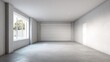 © Generative AI - Spacious Empty Garage Interior with Concrete Floor, Natural Light and Closed Door, Ideal for Storage and Commercial Use