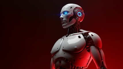 Futuristic Robot Gestures and Expressions in a Dark Red Lit Studio Environment