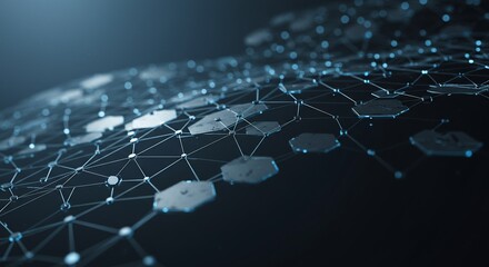 A network of connected points and polygons on a dark background