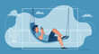 © YULIA - A man relaxing and using smartphone while chilling on a hanging chair with an illustration style