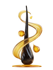 Wall Mural - Abstract fluid composition featuring swirling caramel and obsidian forms with luminous spheres on