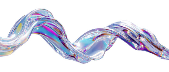 Wall Mural - Iridescent Prism Liquid Wave on Transparent, Abstract Flowing Fluid Design Element