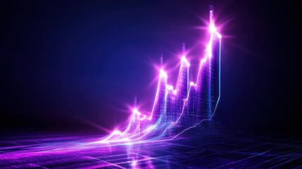 Wall Mural - Digital business graph rising upwards with futuristic HUD elements and glowing accents