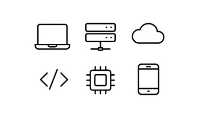 Minimalist technology icons set for web development and cloud computing