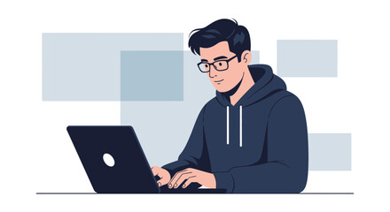 Illustration of a man using a laptop in a minimalistic and modern design style