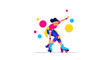 © Rengga - Illustration of a woman roller skating in a vibrant retro style with colorful circular elements
