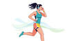 © Rengga - Illustration of a woman running with headphones and water bottle on white background