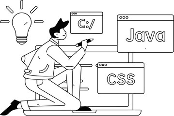 Dynamic programmer crafting innovative code solutions with bright ideas and multiple programming languages like Java and CSS for cutting-edge technology projects