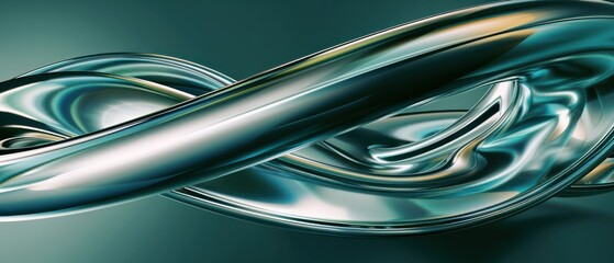 Wall Mural - blue curve wave dynamic flow abstract chrome silver metallic abstract wallpaper.