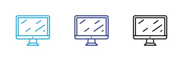 Three computer monitor icons with different color outlines on a white background