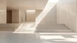 © Almahyra - Modern beige interior with stairs, natural light, architectural design, showcasing space