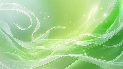 Glowing green gradient background with soft white swirls and subtle sparkling particles, creating an ethereal, luminous effect.