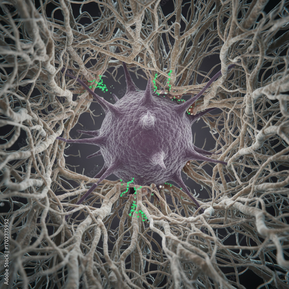 Cancer Cell Invasion High-resolution microscope view showing tumor cell ...