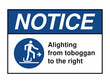 © Media Core Design - Alighting from Toboggan to the Right Safety Sign – Directional Exit Symbol for Recreational Zones, Winter Sports Safety, Public Facility Compliance – High-Quality Vectorial Image