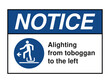 © Media Core Design - Alighting from Toboggan to the Left Safety Sign – Directional Exit Symbol for Recreational Zones, Winter Sports Safety, Public Facility Compliance – High-Quality Vectorial Image