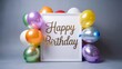 © MST - Happy Birthday Message on White Frame with Colorful Balloon