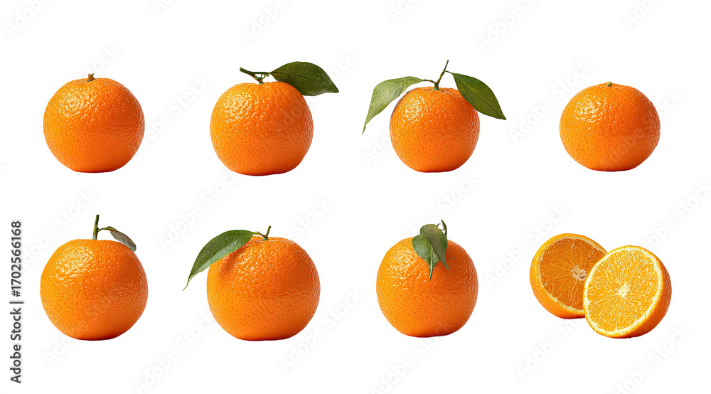 Nine Oranges Nine oranges, whole and sliced, displayed in a grid. Each fruit is ...