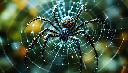 A spider is sitting in the center of a web