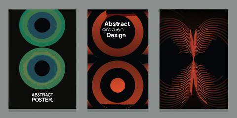Set of three abstract gradient posters with circular and organic designs on black backgrounds